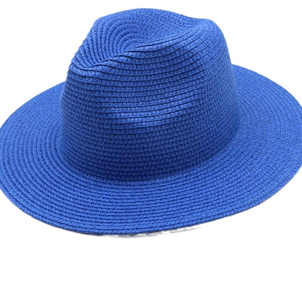 Blue Straw Fedora Hat
